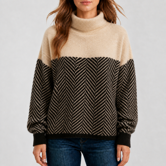 Isadora | Women's Chevron Knit Roll Neck Jumper