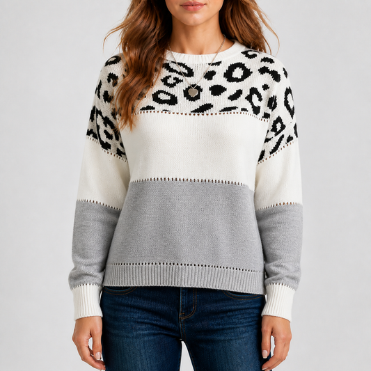 Cassia | Women's Leopard Print Colour Block Jumper