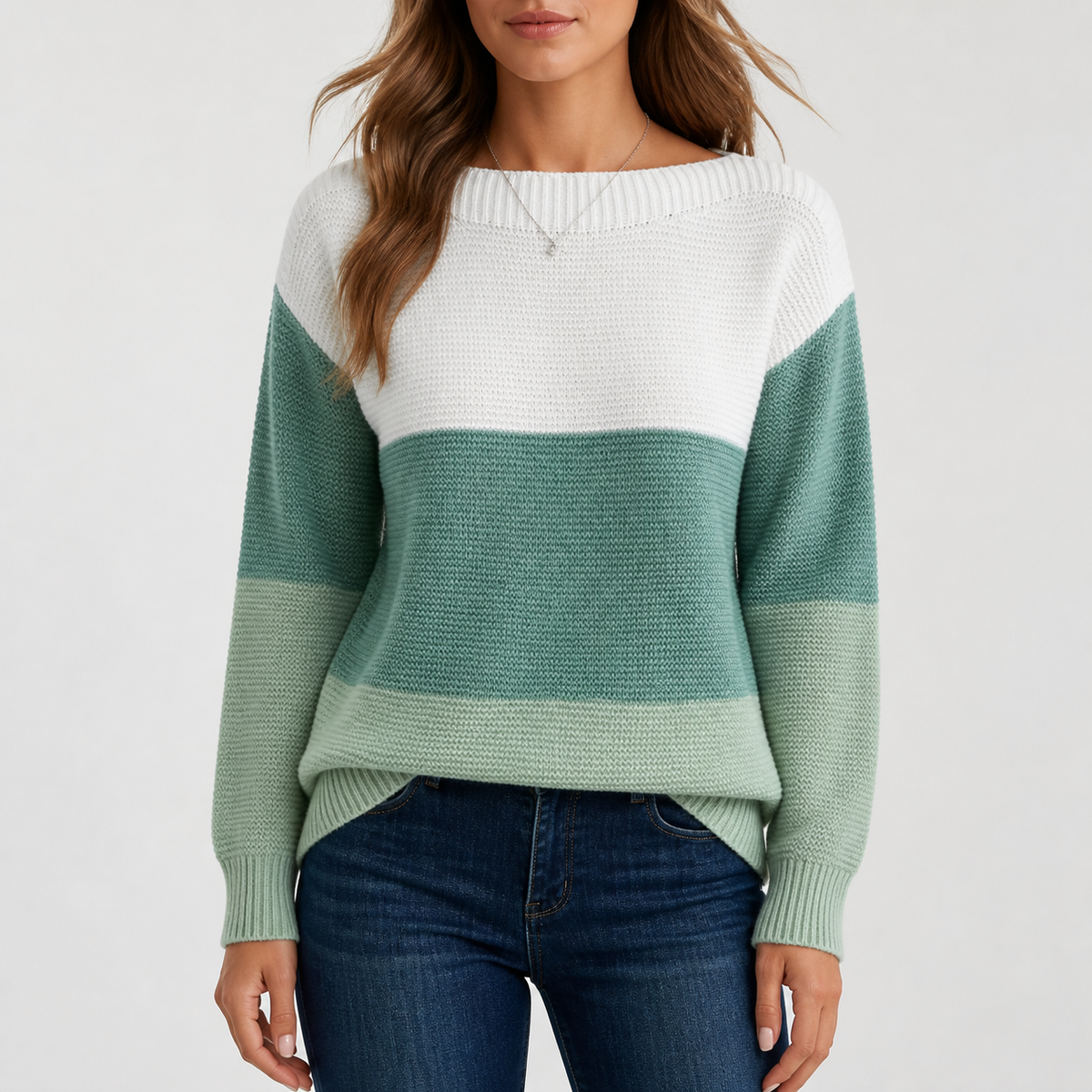 Elowen | Women's Colour Block Boat Neck Jumper